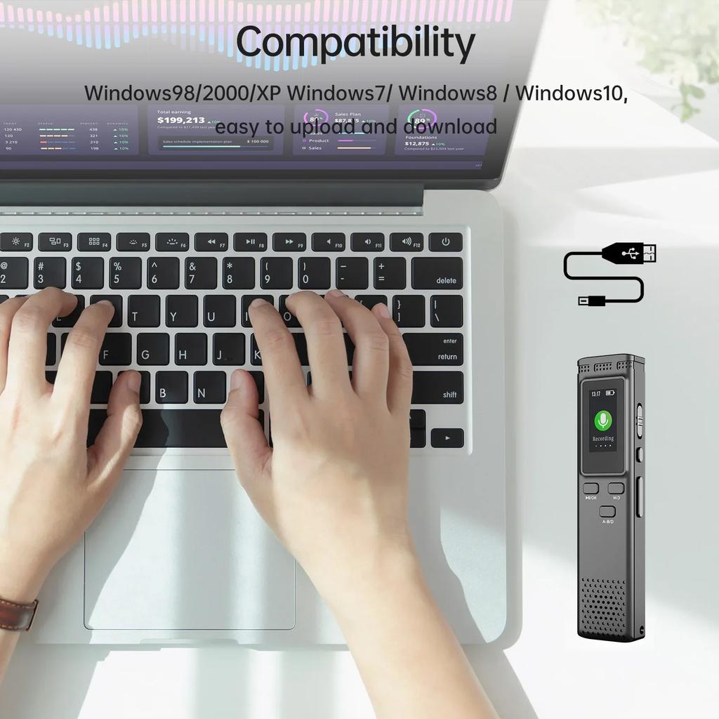 Digital Voice Recorder with Noise Reduction, Voice Activation, MP3 Playback (64GB/16GB/8GB)