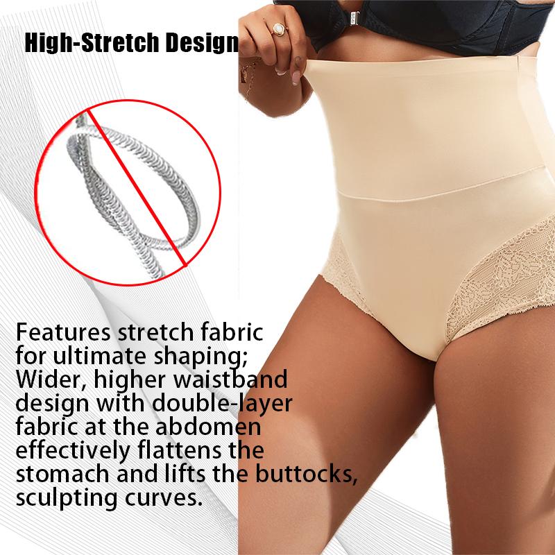 Plus Size Women High Stretch Brief Abdomen Shaping Underwear Sexy Lace Butt Lifter Soft Panties High Waist Shapewear Lingerie
