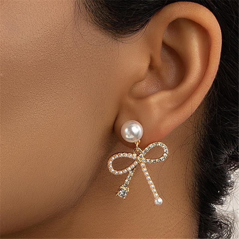 

S925 Silver Bow Pearl Earrings - Japanese & Korean Simple Style for Female Students