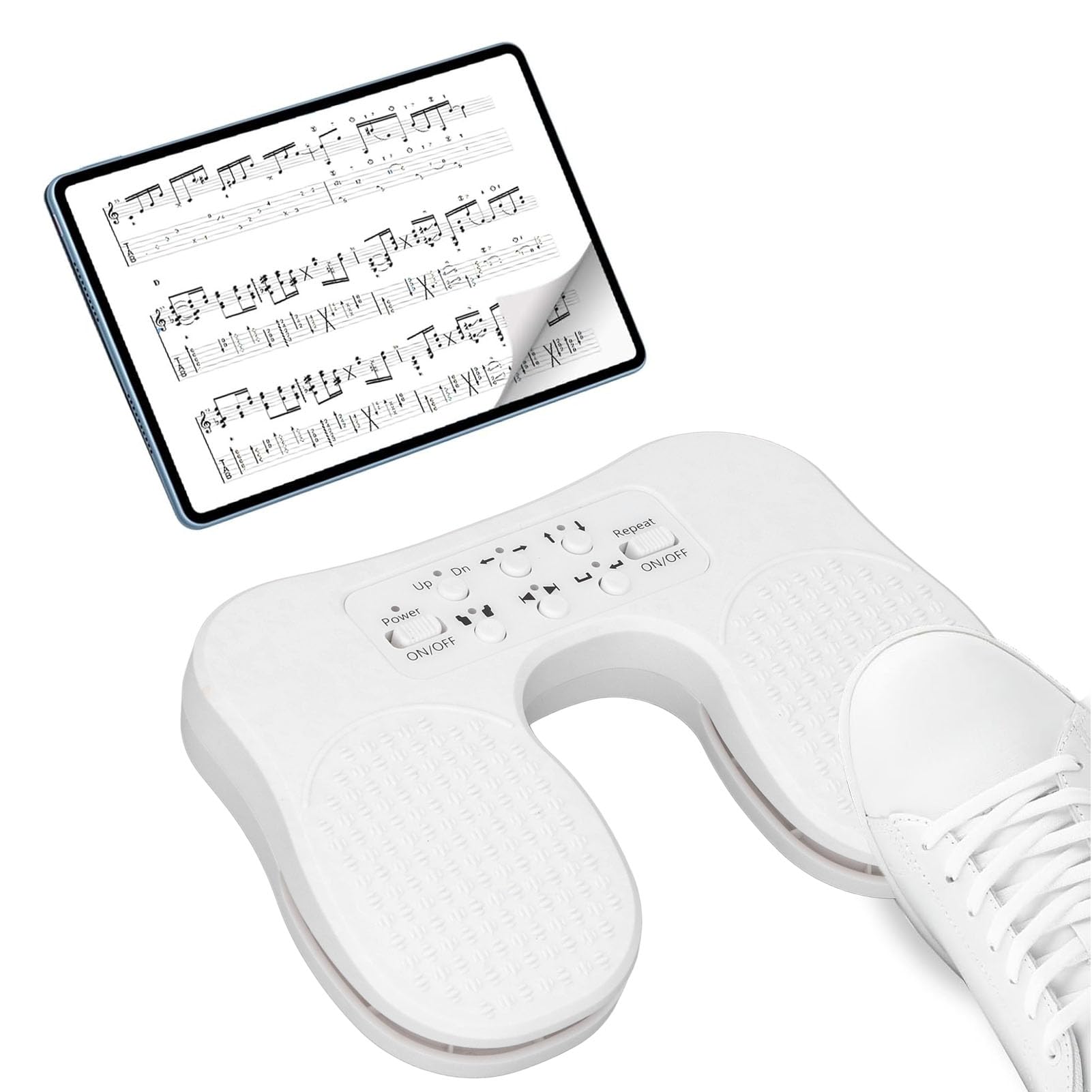 

Page Turner Pedal Foot Switch for Turning Music Pages on Cell Phones and Wireless USB C Tablets, Hands-Free, White, WIFI, BT,