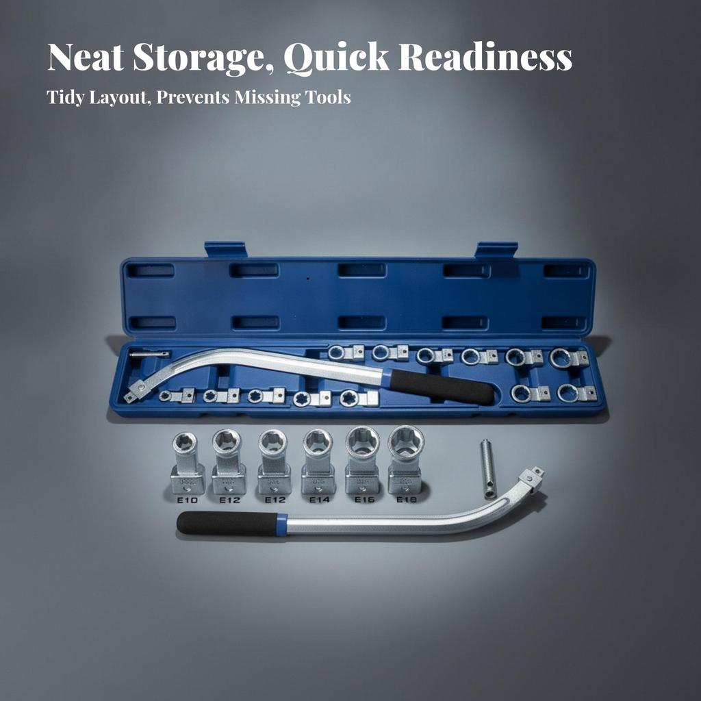 15 Pieces Pulley Removal Socket Set Molded Slots Tensioner Kit