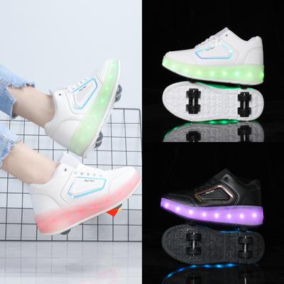 Nouvelles chaussures de course patins à roulettes à quatre roues chaussures à roulettes pour enfants et adolescents chaussures à roulettes LED rechargeables lumineuses