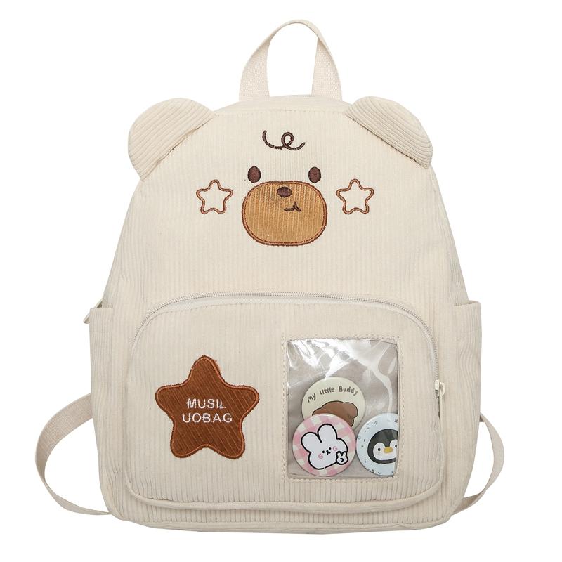 Cartoon Bear Kindergarten Schoolbag Corduroy Backpack for Primary School Students