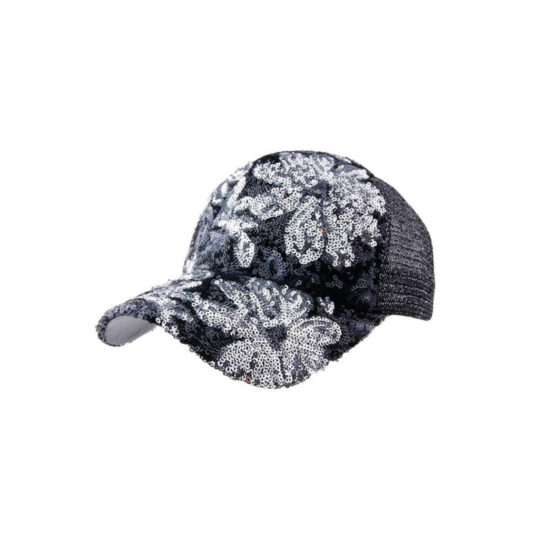 Mesh Flower Sequin Women s Middle-Aged Summer Ball Cap black