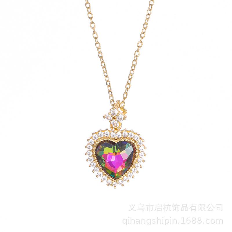 

Love Necklace Women S Light Luxury Simple Versatile Gemstone Heart Pendant Accessories