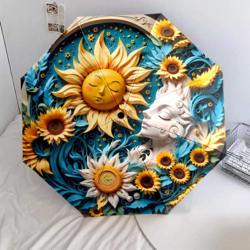 1 st Automatiskt Fällbart Paraply - Tecknat Mönster, Bärbar & Vikbar Design med 8 Ribbor, Jul- Födelsedagspresenter