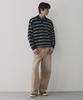 NODU Multi-Color Block Collared Stripe Knit T-Shirt [Navy]