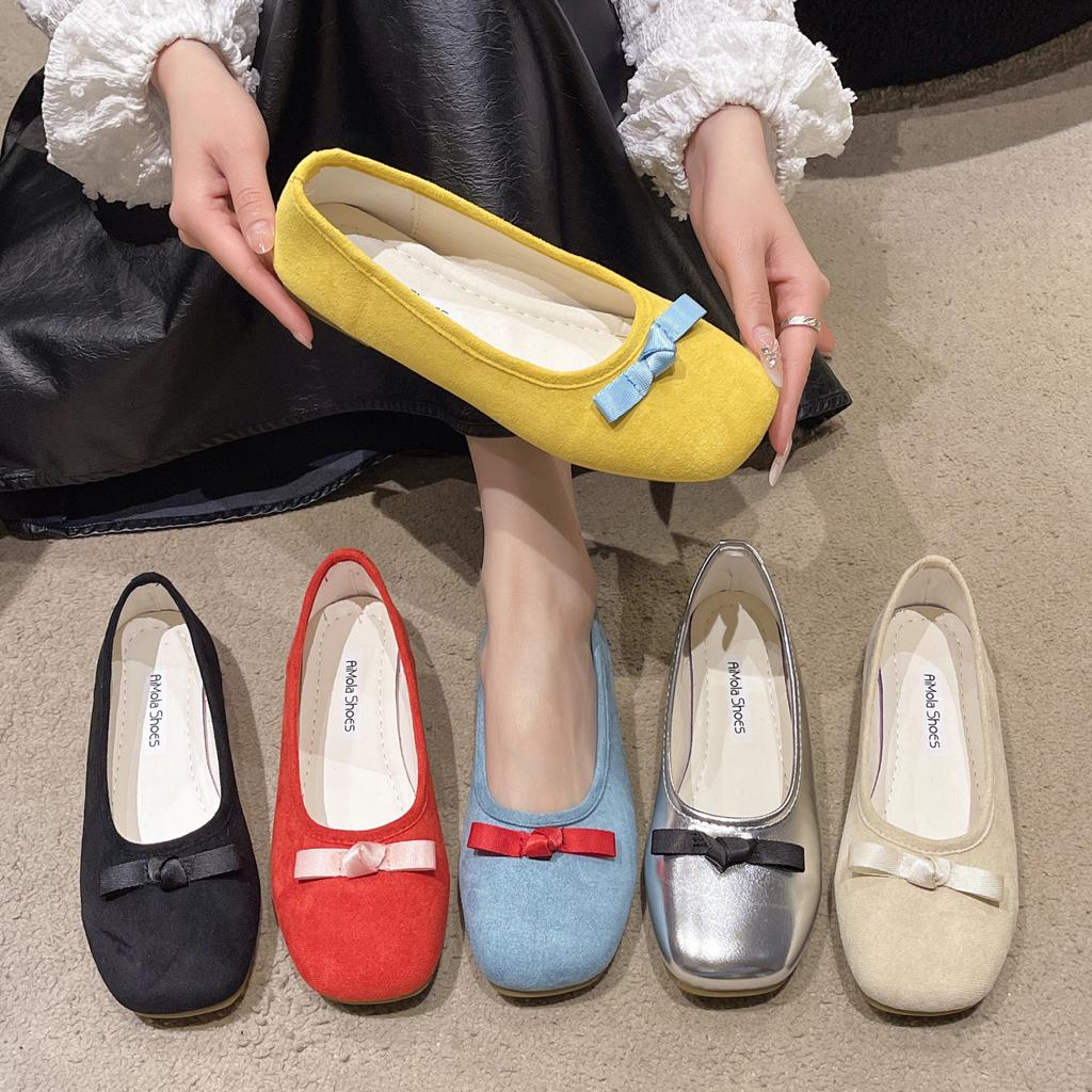 Fashion Elegant Bowknot Ballerina Women Flats Round Toe Comfort Slip-On Ladies Loafers Suede Single Mules Shoes for Woman Mary Janes