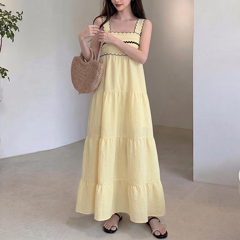 ZANZEA Women Bohemian Casual Square Collar Summer Sleeveless Holiday Long Dress M абрикосовый
