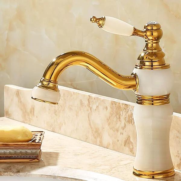 Bathroom Faucet Brass and Jade Faucet Bathroom Basin Faucet Sink Mixer Tap Gold Sink Faucet Bath Basin Sink Faucet