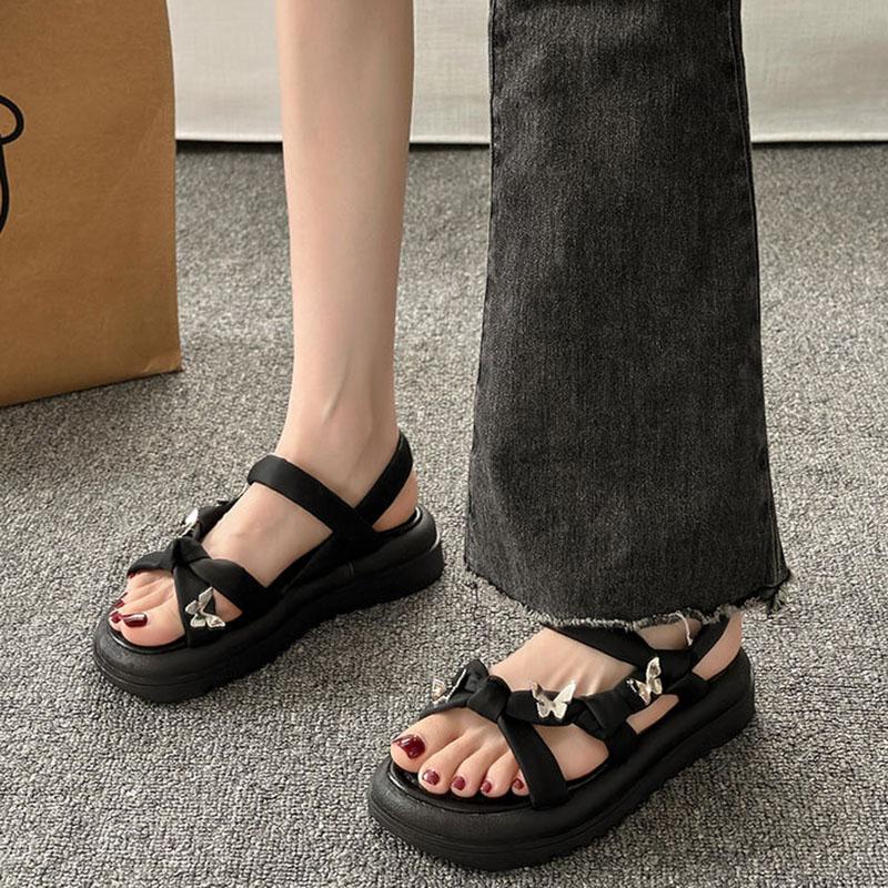 Fashion Sandals Women's Summer Fashion Thick Bottom Roman Shoes Casual Beige Black Flat Cross Strap Slip On Sandales for Women 2025