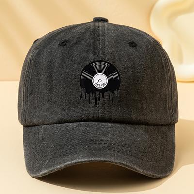 Vintage Melting Vinyl Record Baseball Cap Washed Distressed Retro Style Adjustable Snapback Casual Hat