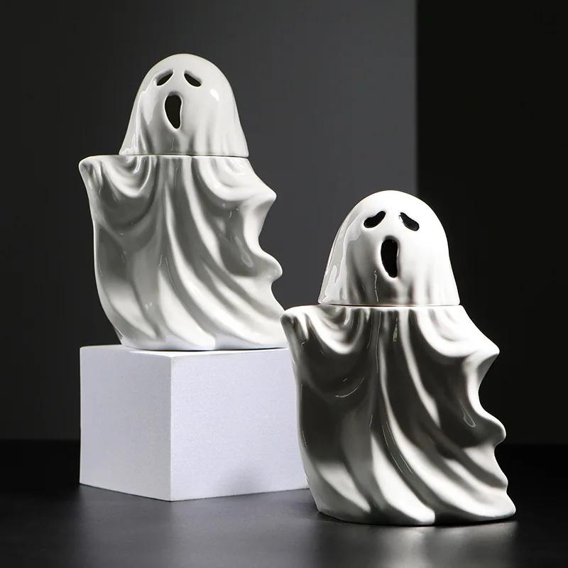 Three-dimensional Ceramic Mug White Ghost Cup with Lid Halloween Gifts Water Cup Coffee Cups Milk Mugs Breakfast Cups Tea Mug