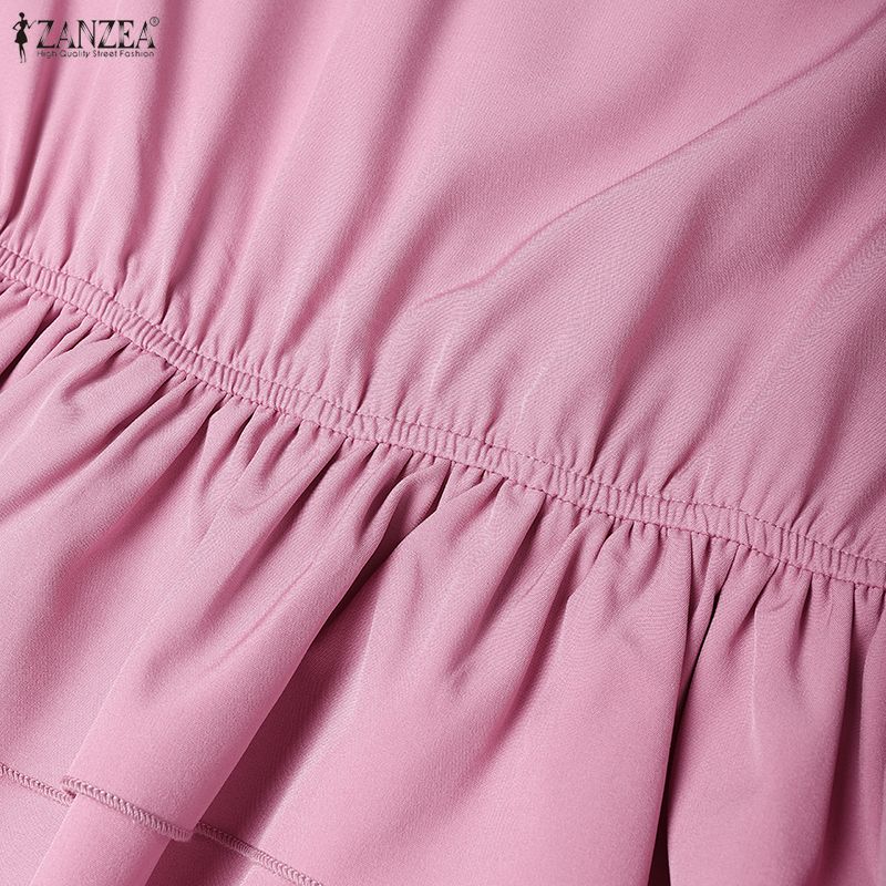 ZANZEA Women Round Neck Long Sleeve Casual Ruffles Long Dress