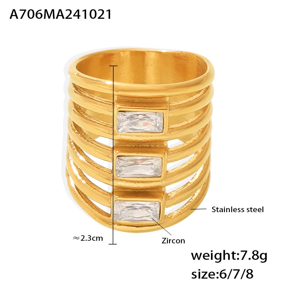 Luxury White Zirconia Ring Women's 316 Stainless Steel Gold-Plated Multi-Layered Long Couple Rings Waterproof Zircon Gift