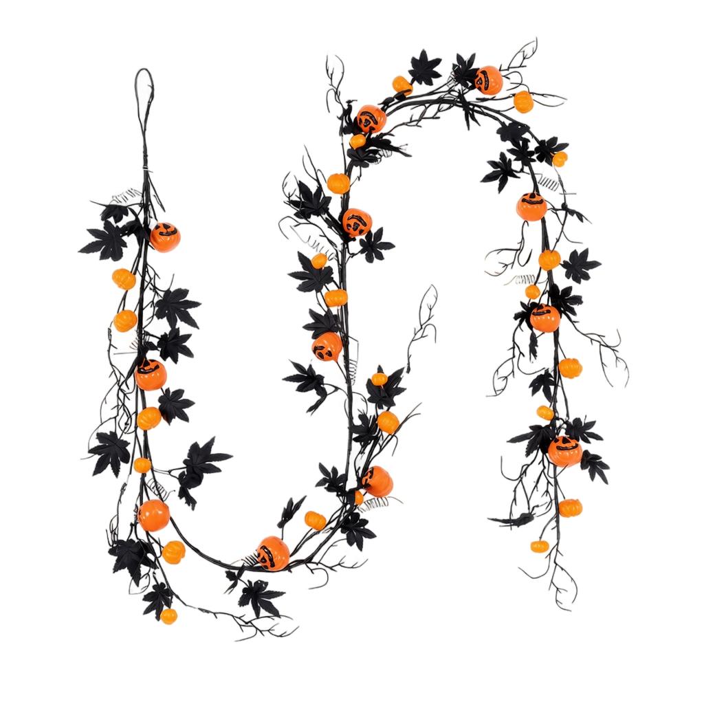 Halloween Pumpkin Vine Garland Decoration for Door Frame Wall Hanging Artificial Pumpkin Garland with Leaves and Twigs for Seasonal Home Decor