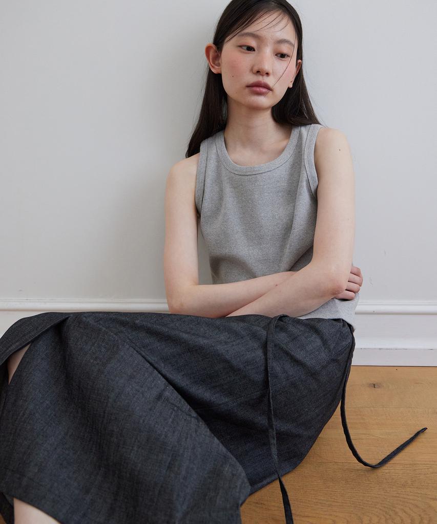 Step Around Belted H-Line Skirt_Black Denim