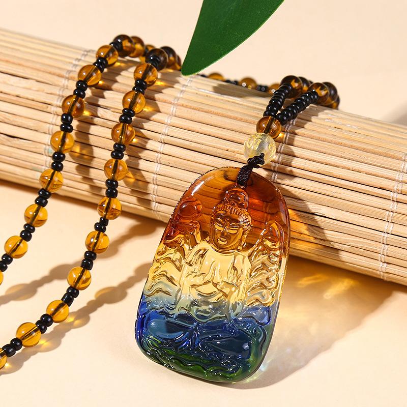 Imitation Glass Pendant Chinese Style Versatile Necklace Crystal Sweater Chain