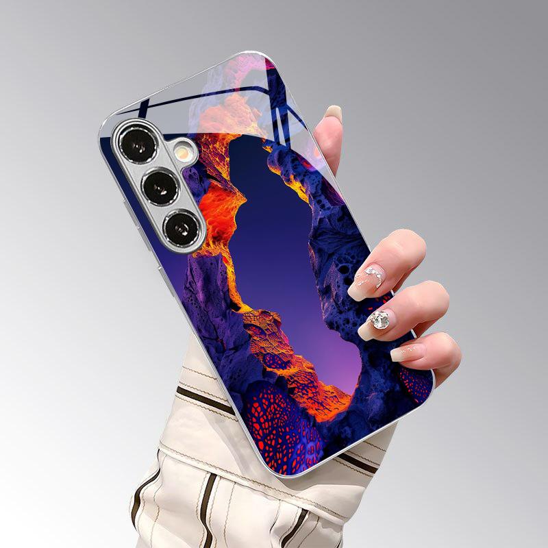 2D Rainbow Rock Arch Pattern Phone Case for Samsung S26 S25 S24 S23 S22 S21 S20 A56 A36 A16 Electroplated Glass Protective Cover