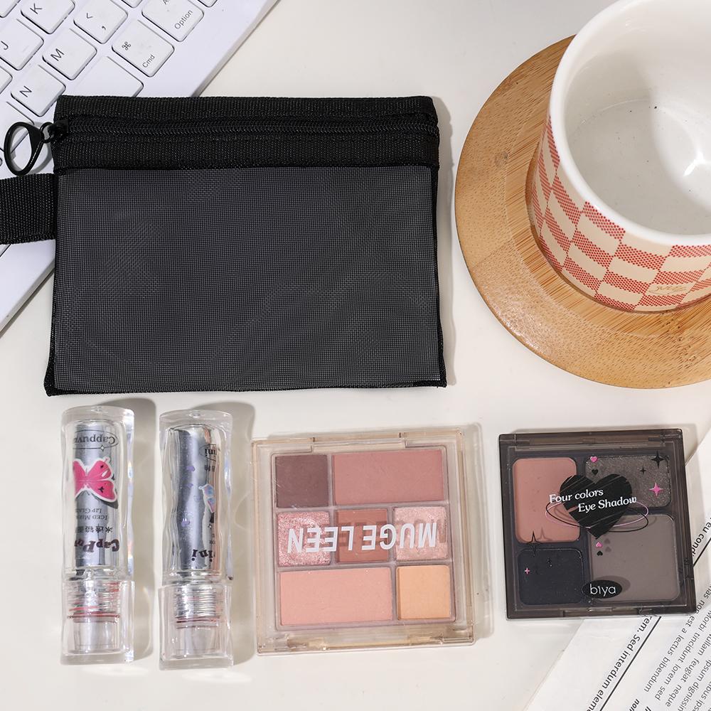 Black Mesh Makeup Bags for Women Girls Simple Cosmetic Bag Organizer Travel Portable Wash Lipstick Toiletry Sanitary Storage Bag