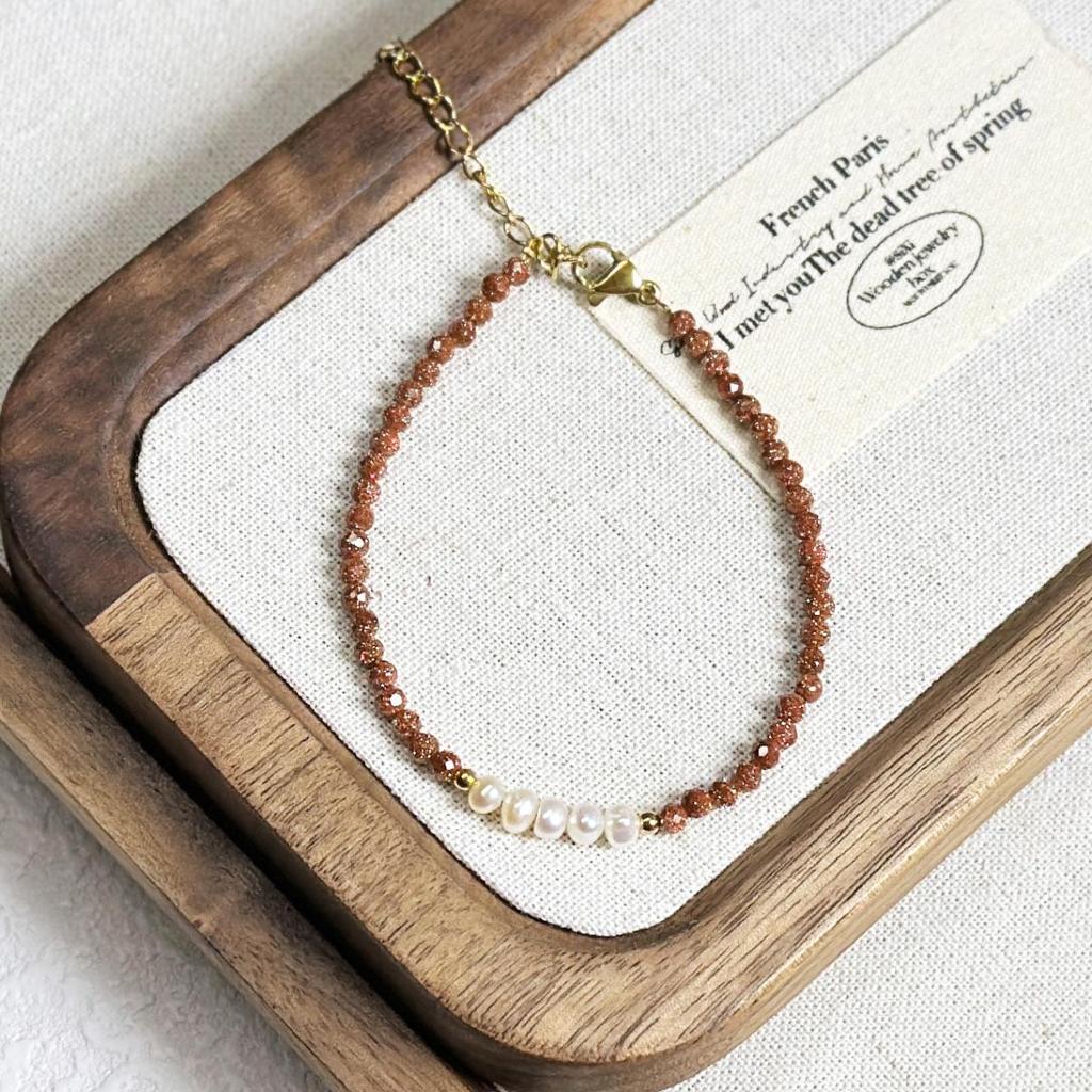 Elegant 3mm Faceted Blue Sandstone Goldstone Pearl Bracelet - Layered High-End Luxury for Women