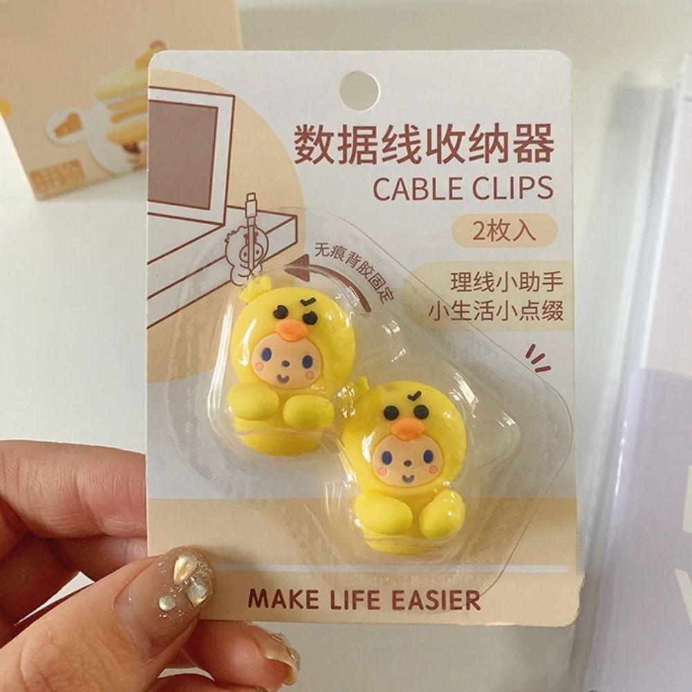 2Pcs Desk Organizer Cartoon Cable Holder PVC Cable Clamp Kawaii Cute Cartoon Clamp Clips