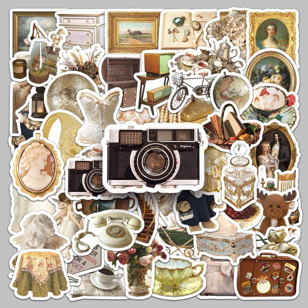 50 Retro-Style Notebook Stickers: Literary, Fresh, Simple, Waterproof for DIY Decor On Phones, Computers, and Cups