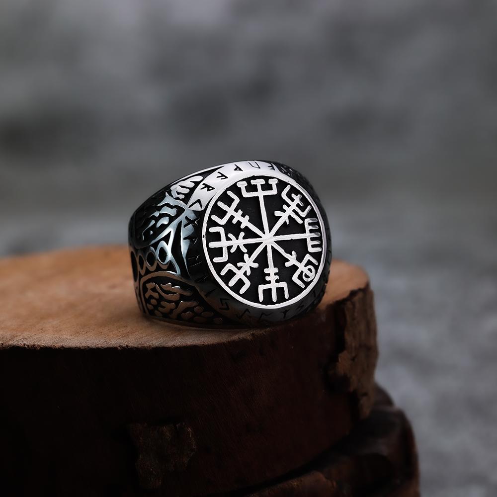 Iskandinav Viking Paslanmaz Çelik Yüzük Çapa Pusula Hayat Ağacı Rune Muska Kurt Erkek Kadın Parmak Takı Biker Parti Kulübü Hediye