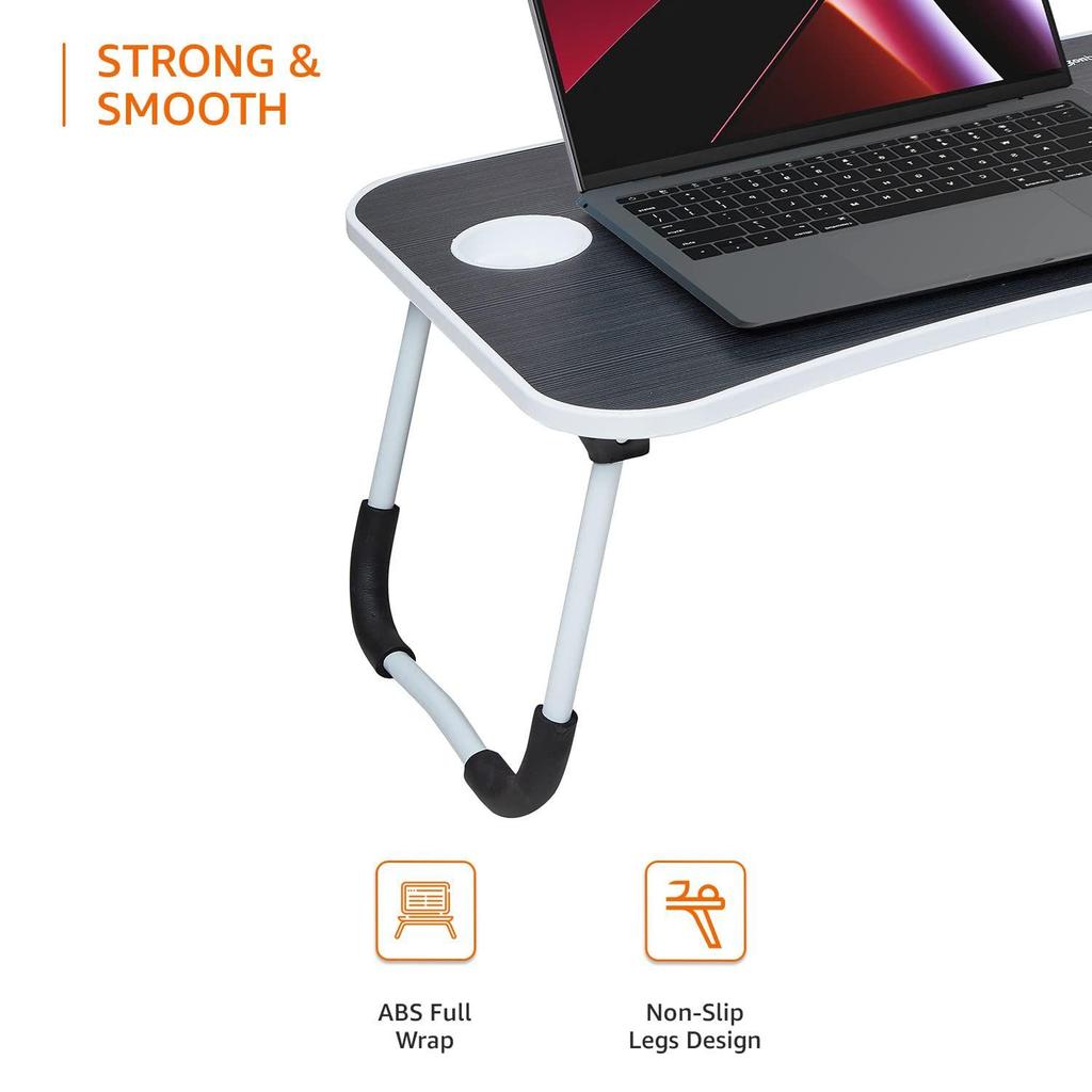 Engineered Wood Foldable Laptop Table with Cup Holder, Tablet Groove and Mini Drawer