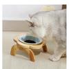 Elevated Cat Bowl with Wooden Stand, Flower Shaped Ceramic Neck Protection Pet Bowl, Raised Cat Food Bowl for Cats Dogs