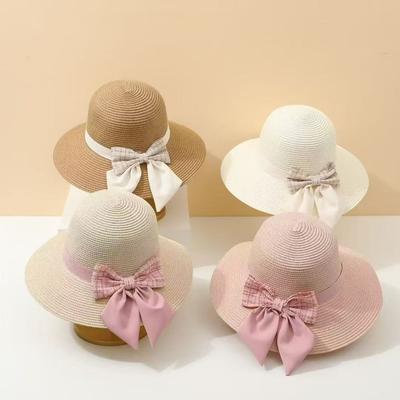 Summer Women's Fisherman Hat with Butterfly Knot Straw Woven Design Korean Style Cool Sunscreen Beach Sand Cap