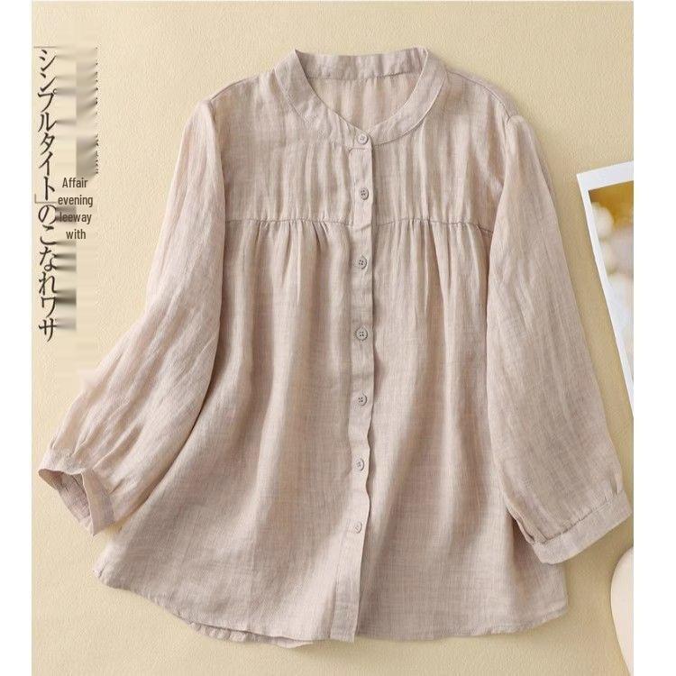 Women's Versatile Spring/Summer Cotton Linen 3/4 Sleeve Loose Casual Cardigan Shirt