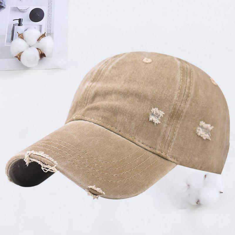 Hole Washed Cotton Baseball Cap Men's Old Visor Hat Retro Soft Top Cap