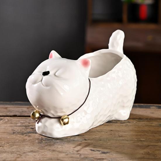 Ceramic Animal Plant Pot Cute Kitty Flowerpot with Drainage Hole Decorative Sheep Pig Planter for Succulents Home Room Office Desk Decor