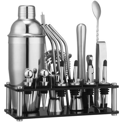 Black Acrylic Set Cocktail Shaker Bar Tools 20-Piece Boston Shaker