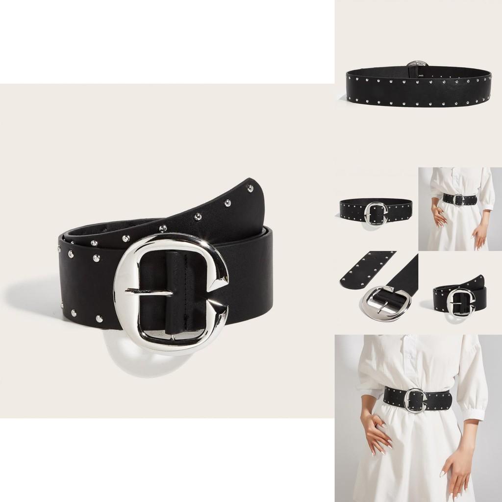 Style Rivet Leather Belt With Metal Buckle For Street Fashion And Casual Wear
