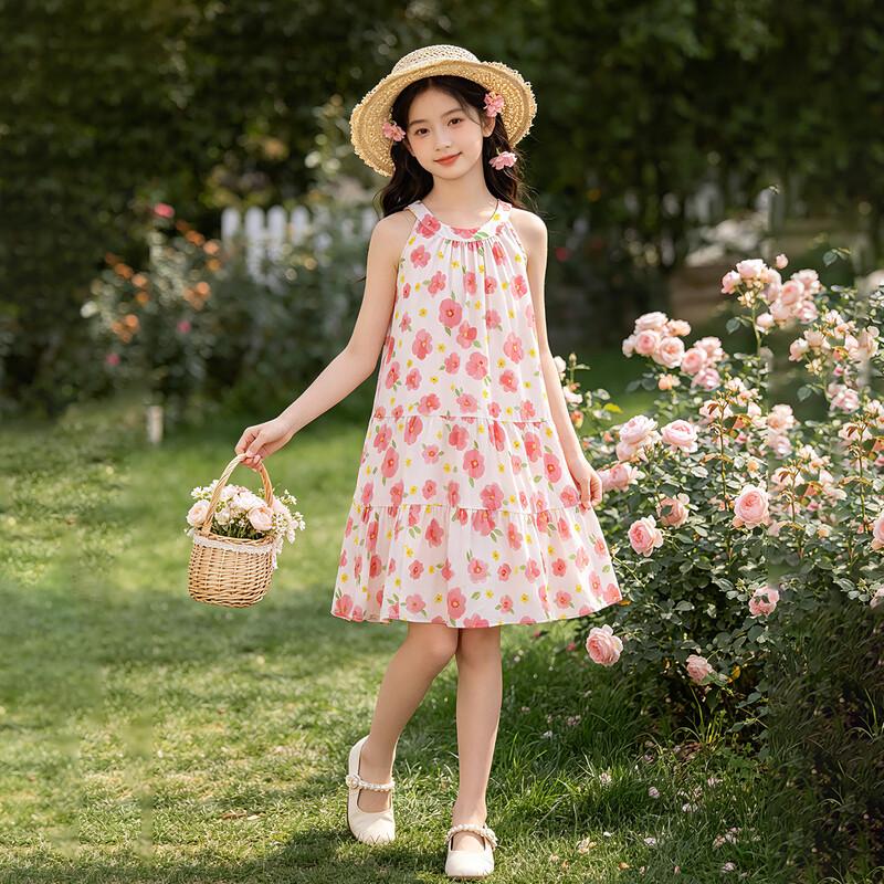 Xiao Yinman Girls' Floral Sleeveless Cotton A-line Dress