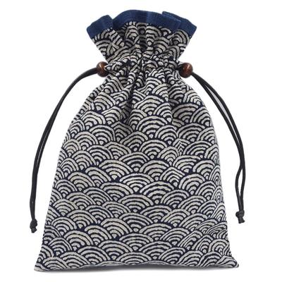 Handcraft Fujita Drawstring Bag with Japanese Seigaiha Pattern X Navy Made In Japanese Accessories (Handcraft Fujita) Lining, Pattern, (wave) Blue,