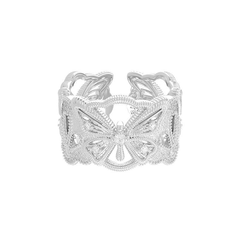 

Sanheng Sun Hunter Feather Original Lace Full Circle Butterfly Ring French Retro Light Qixi Gift Wide full circle Lace butterfly ring (Silver)