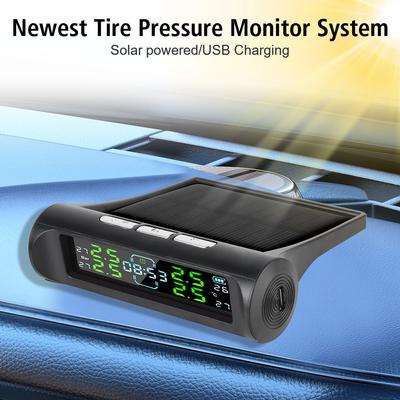 Digitales LCD-Display USB / Solar TPMS Auto-Reifendrucküberwachungssystem Mit Digitaluhr Auto-Sicherheitswarnsysteme