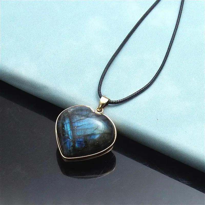 Long Stone Crystal Pendant Heart Shaped Jewelry For Women Gift Winter