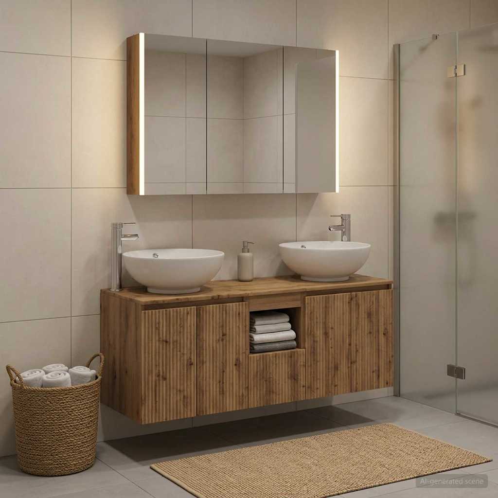 Bathroom Cabinet Set 4 pcs Artisan Oak Wood Based Material