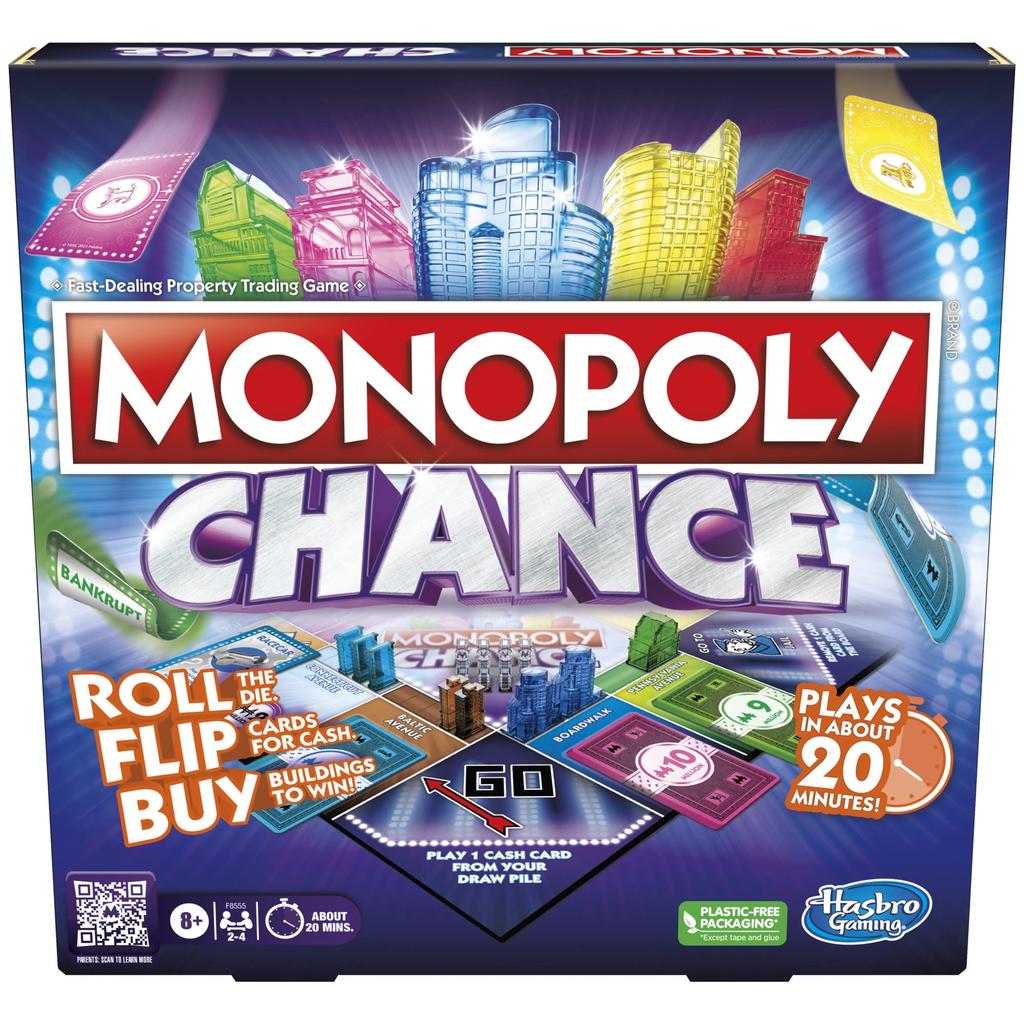Monopoly Board Game of Chance for Adults and Kids | Fast-Paced Family Party Game | Ages 8+ | 2-4 Players | 20 Minutes Average (Amazon Exclusive)