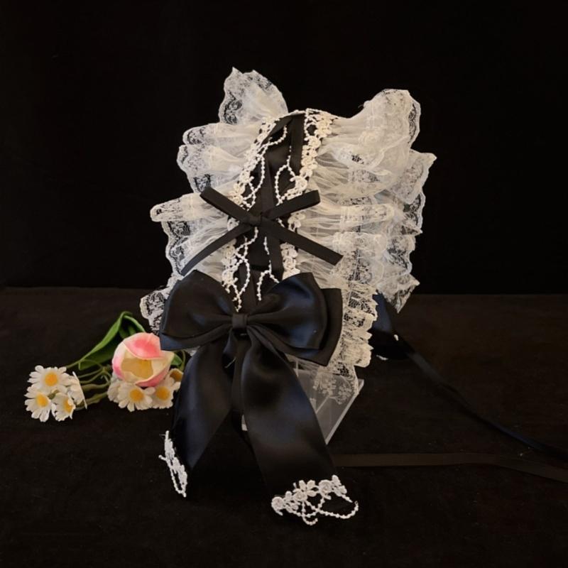 Gothischer Rüschenspitzen-Schleifenknoten-Kopfschmuck Cosplay Haaraccessoires für Dienstmädchen-Mädchen Süßes Stirnband Süße Party-Accessoires