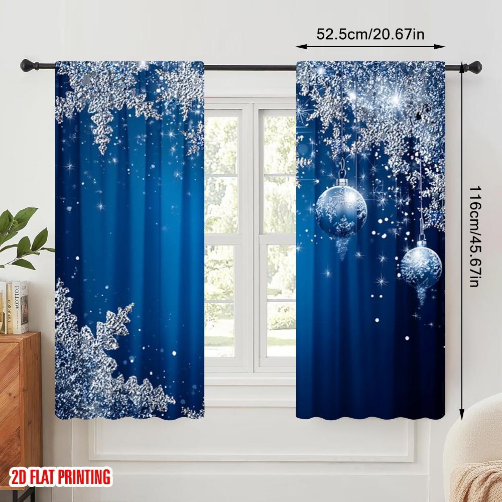 2pcs  2D plane printing Contemporary Curtains Blue Pattern Polyester Fabric (without rod) Festive Use for Bedroom   Living Room