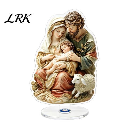 Rotating Angel Figurines Christmas Acrylic 360 Degree Ornament, Double-sided HD UV Printed Religious Theme Gifts 2D Decorative Item for Holiday