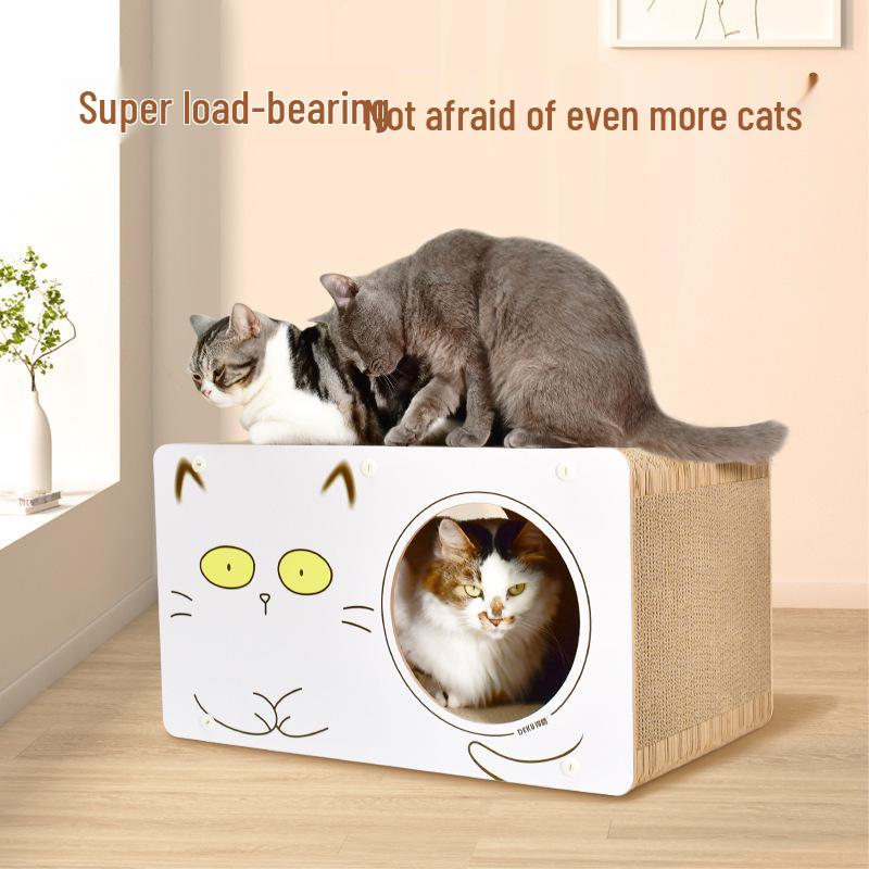 Corrugated Cardboard Cat Scratching Box and Nest - Large, No Shedding, Free Mint