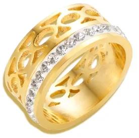 Glänzende Kristall High-End Anlaufgeschützte Mode Geometrische Offene Vergoldete Edelstahlringe für Damen Ehering Schmuck Geschenke