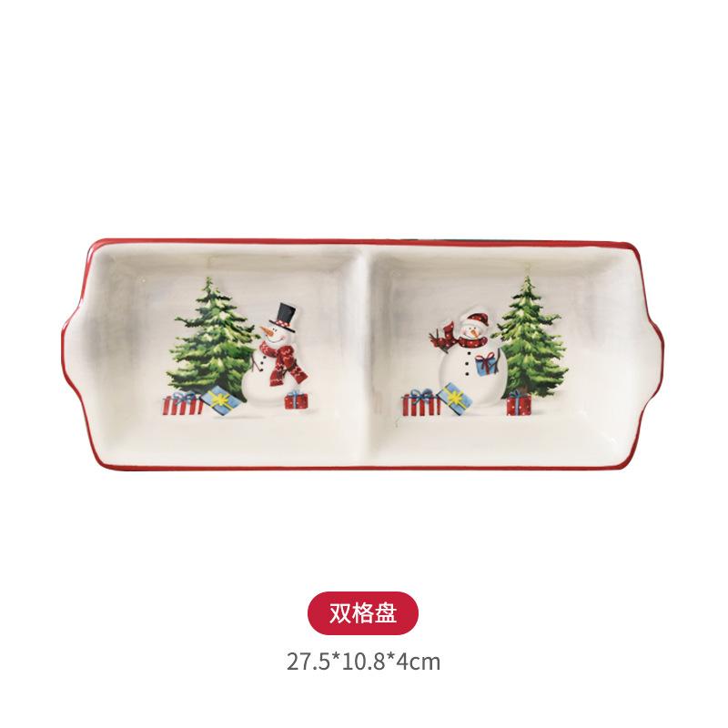 Nordic Creative Christmas Ceramic Divider Plate Embossed Christmas Snowman Ceramic Tableware Christmas Ornaments Kitchen Dish