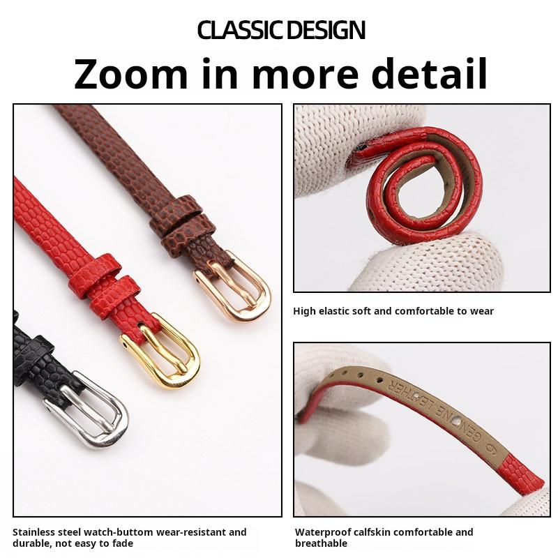 Cinturino Orologio Sottile Vera Pelle Stampa Coccodrillo Donna Morbido Pelle di Mucca Cinturino Orologio rosso bianco piccolo Cinturino da Donna 6mm 8mm 10mm 12mm 14mm 16mm